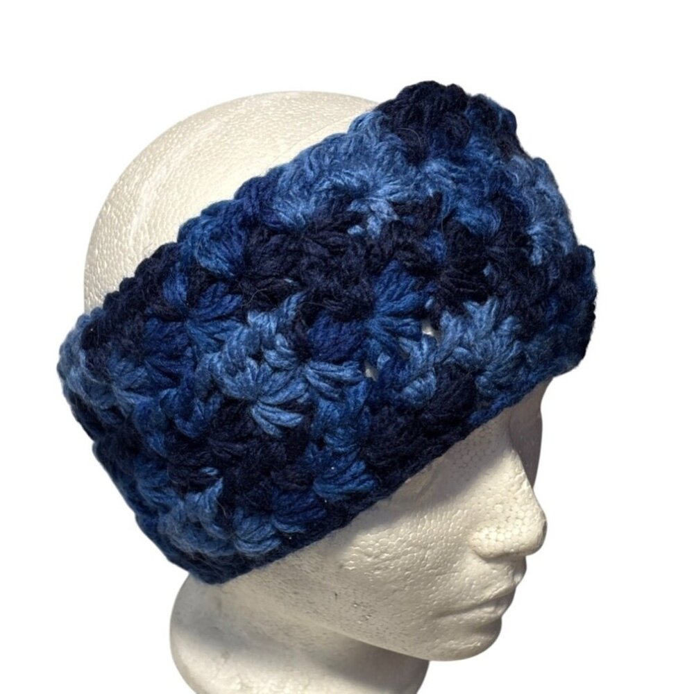 Ear Warmer Headband Handcrafted Blue Ombre Crochet